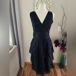 New Talbots Ruffle Tiered Sleeveless 100% Cotton Midi Dress InnBlack Size 12